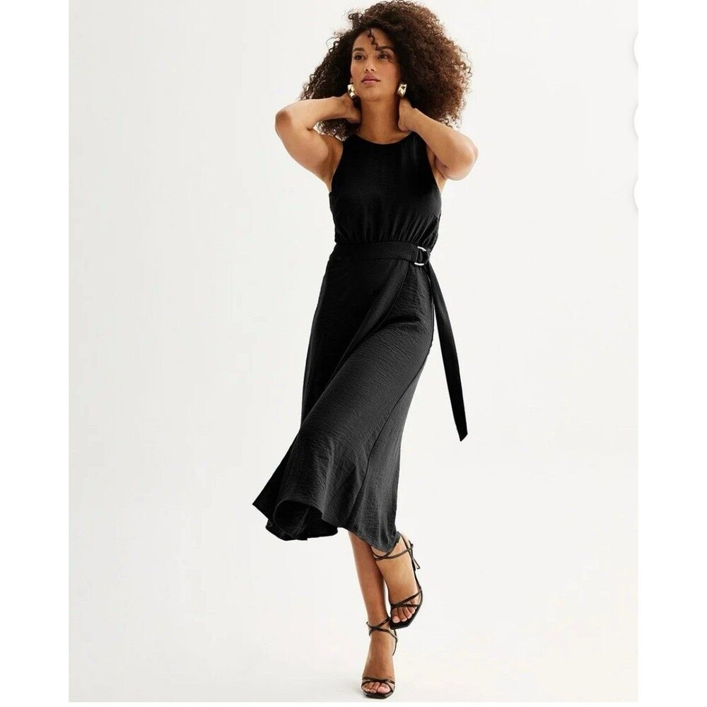 *Women’s Nine West Sleeveless D Ring Midi Dress Color: Mineral Black Size XXL